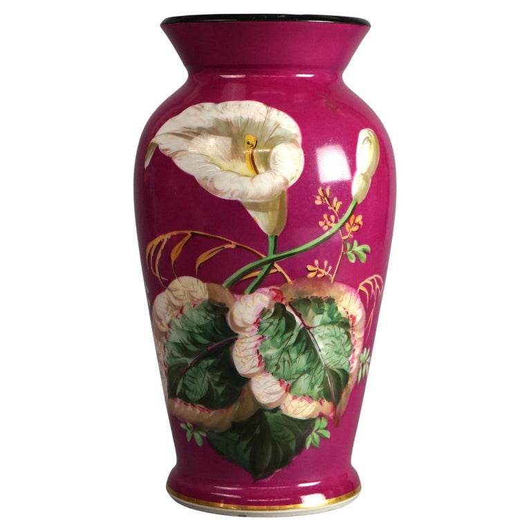 Antique Old Paris Floral Decorated & Gilt Porcelain Vase C1890