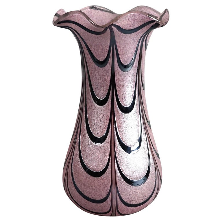 Austrian Loetz School Flared Art Glass Vase with Silver Drape Overlay C1930