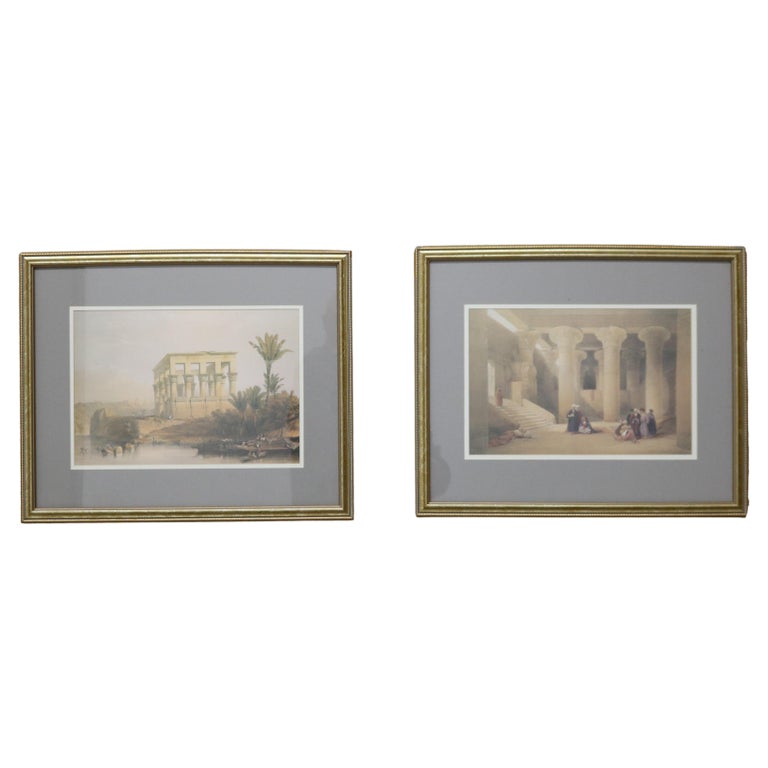 Pair Antique Prints of The Hypaethral Temple at Philae & Esneh C1855
