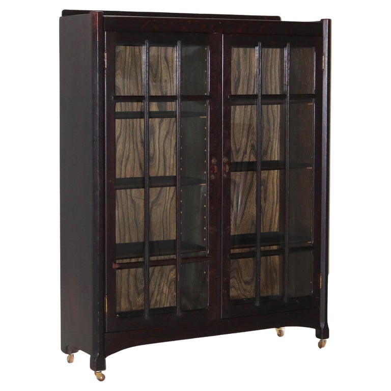 Antique Stickley School Arts & Crafts Mission Oak Double Door Bookcase C1910