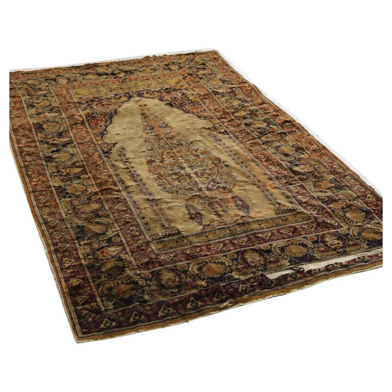 Antique Persian Silk Prayer Rug with Tree of Life 18thC