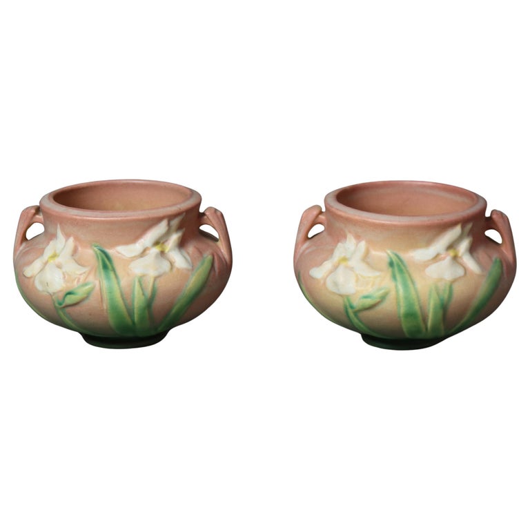 Two Pieces of Pink Roseville Art Pottery with Iris Pattern Mid 20thC