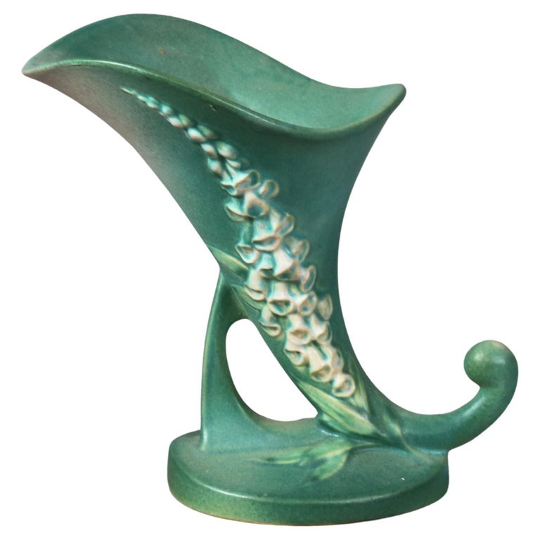 Roseville Art Pottery Green Cornucopia with Foxglove Pattern Mid 20thC