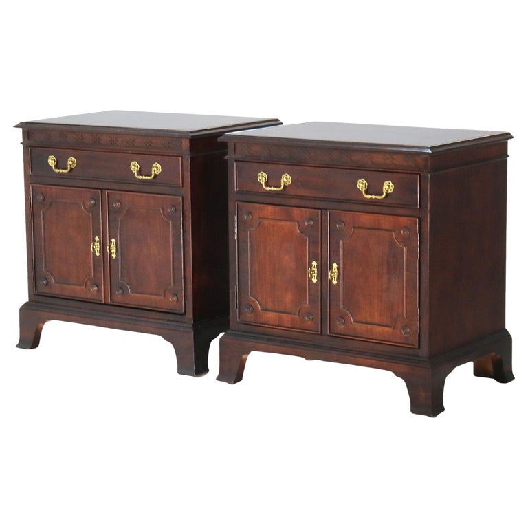 Pair of Century Chippendale Style Mahogany Side Cabinets with Upper Drawer 20thC