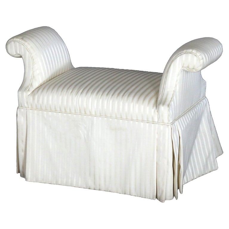French Louis XV Style Scroll Arm & Skirted Boudoir Bench 20thC