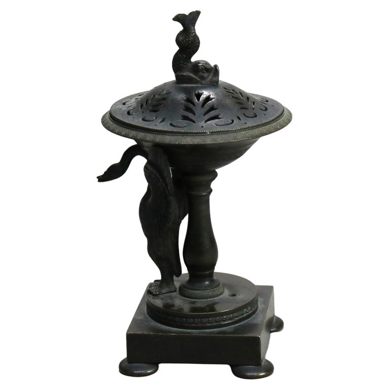 Antique Neoclassical Bronze Figural Sensor with Dolphin & Swan C1890