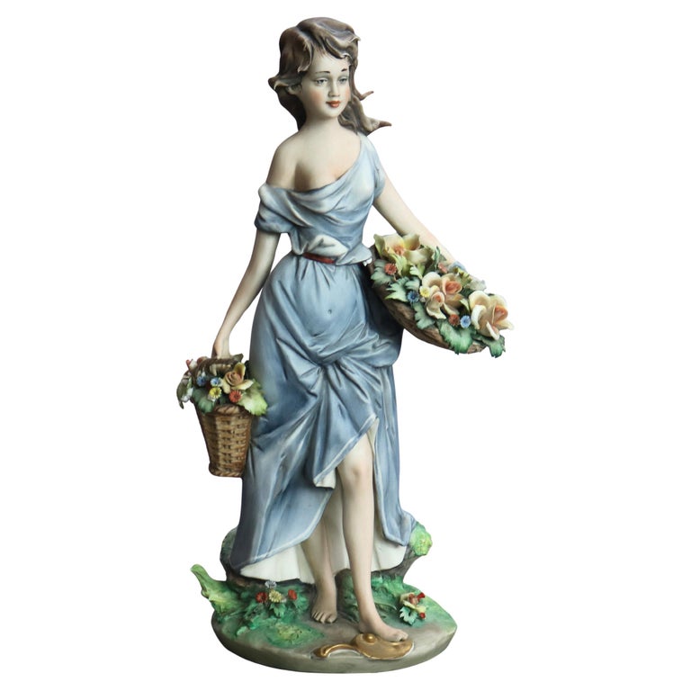 Antique Italian Bisque Porcelain Hand Painted Capodimonte “Girl With Flowers”