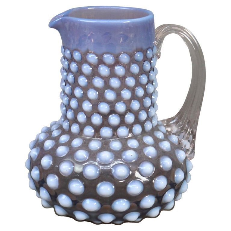 Antique Mt. Washington School Lavender & Opalescent Hobnail Water Pitcher c1890