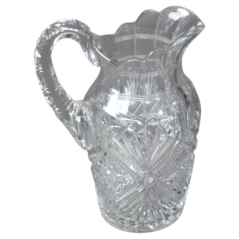 Antique Hawkes School Brilliant Cut Glass Water Pitcher C1890