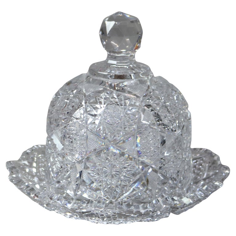 Antique Hawkes School Brilliant Cut Glass Butter Dish C1890