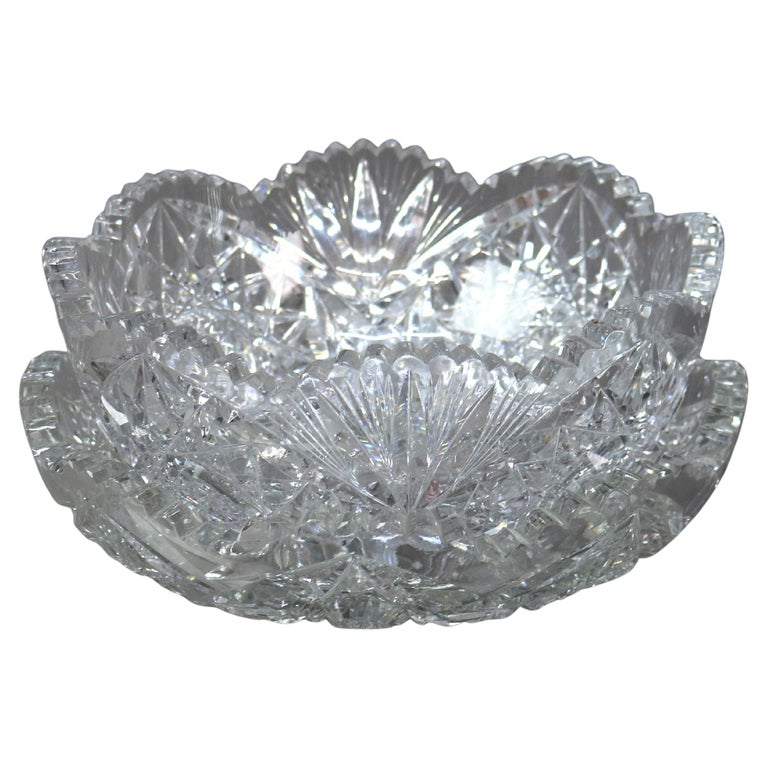Two Antique Hawkes School Brilliant Cut Glass Bowls C1890