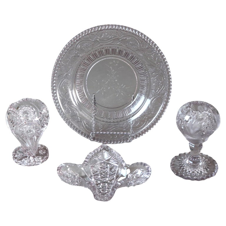 Four Antique Amethyst Pressed Glass Pieces 19thC