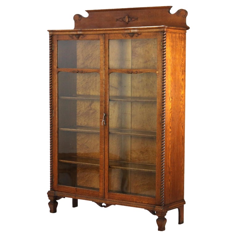 Oversized Antique RJ Horner Carved Oak Two Door Bookcase C1920