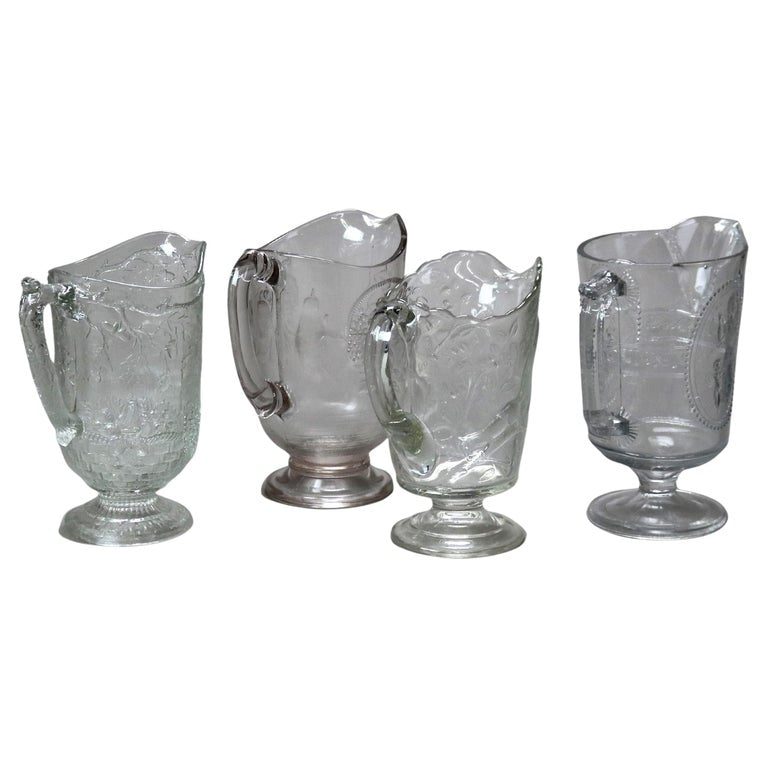 Four Antique Pressed Glass Water Pitchers 19thC