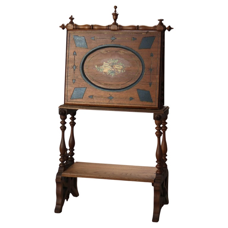 Antique Victorian Carved, Ebonized and Gilt Walnut Magazine Stand C1890