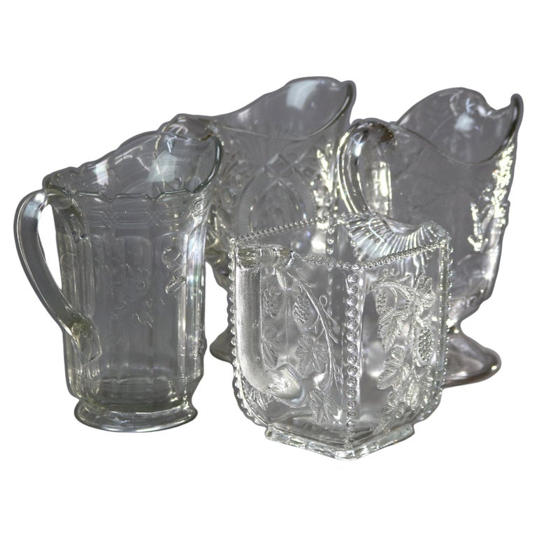 Four Antique Pressed Glass Water Pitchers 19thC
