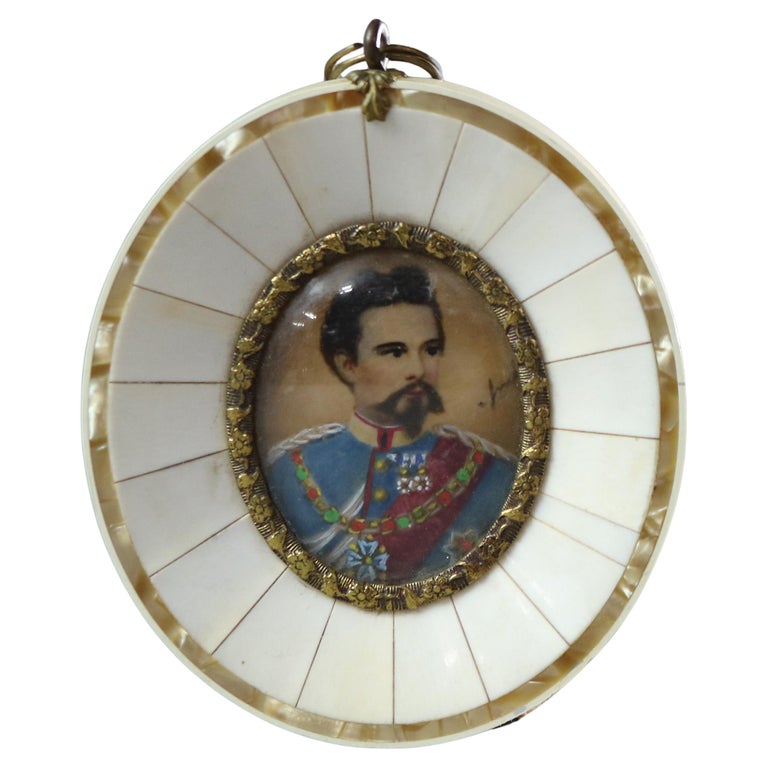Antique Miniature Portrait of Konig Ludwig II with Mother of Pearl Frame 19thC