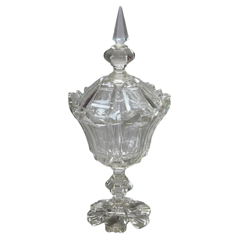 Antique Emhart Cut Glass Lidded Compote C1840