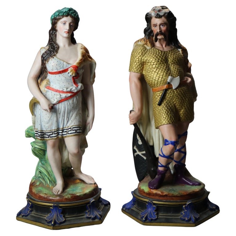 Antique Sevres School Hand Painted Classical Porcelain Figures of Man & Woman
