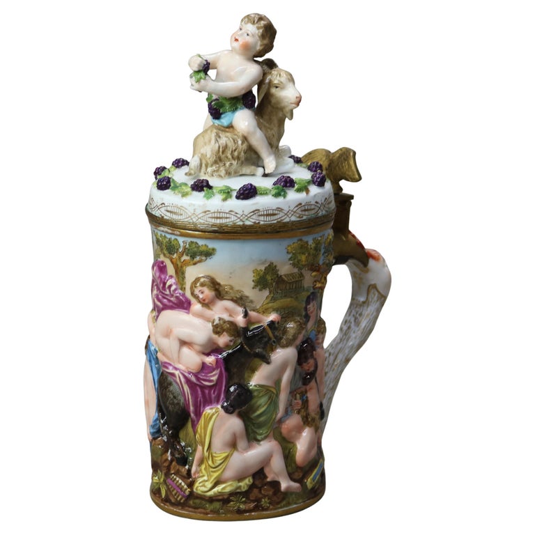 Italian Capodimonte Porcelain & Bronze Stein with Classical Figures C1890