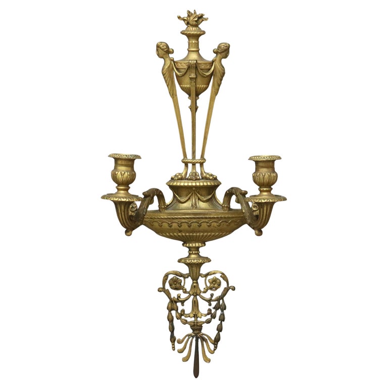 Antique Caldwell & Co. French Empire Bronze Two-Candle Wall Sconce with Seal