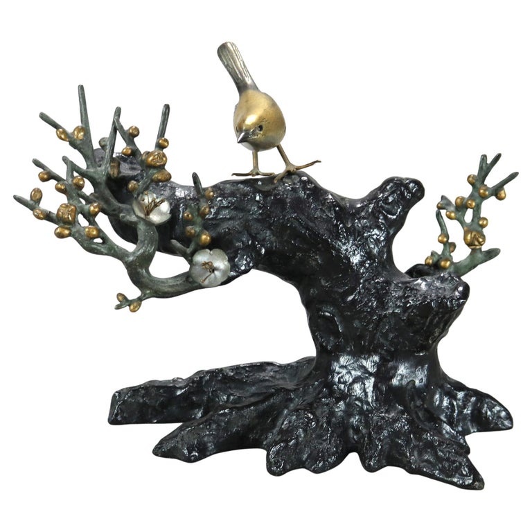 Antique Bronze Sculpture of a Tree & Bird C1900