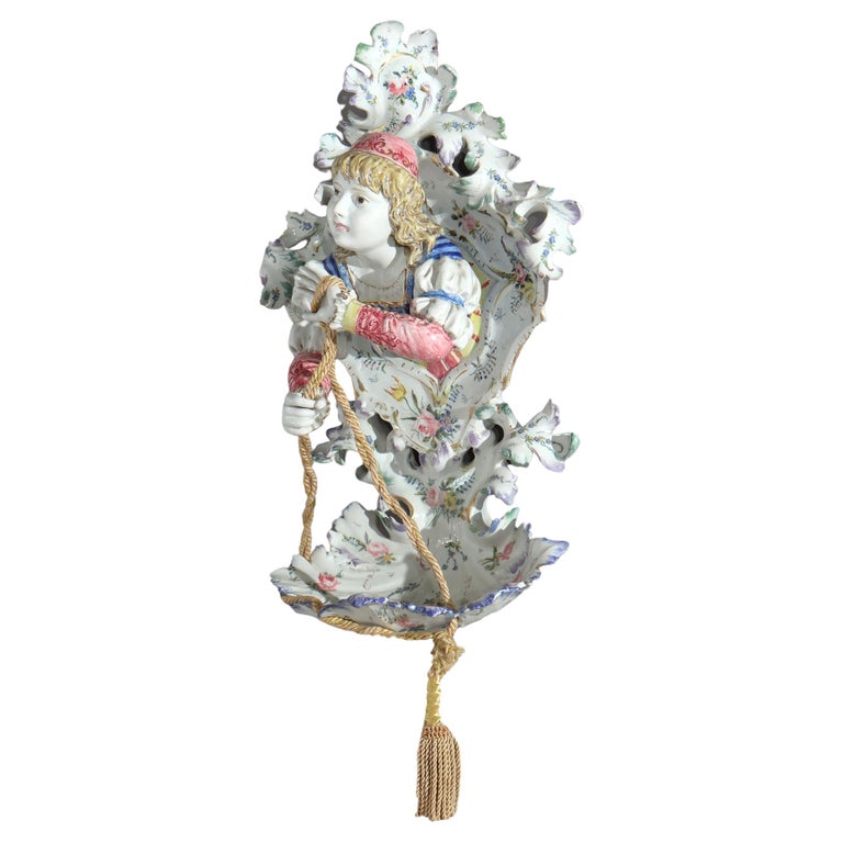 Meissen School High Glaze Porcelain Figural & Floral Wall Sconce with Boy 20thC