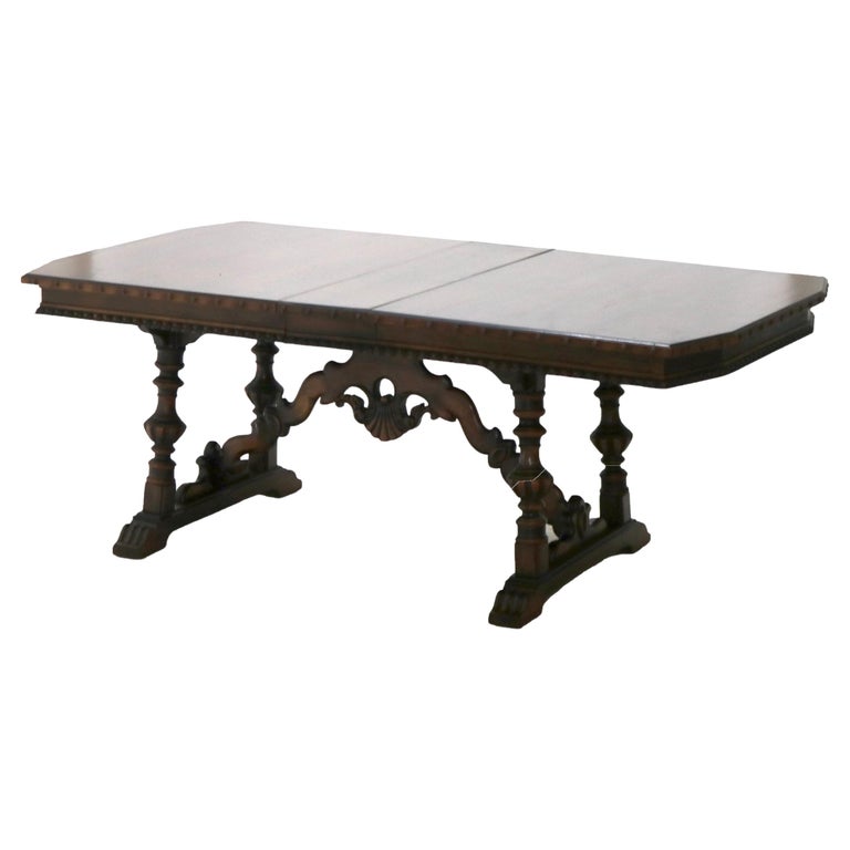 Antique Berkey And Gay Kittinger School Carved Walnut Trestle Table C1930