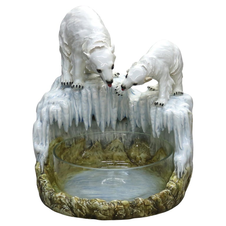 Antique Capodimonte Porcelain And Glass Polar Bear Centerpiece C1900