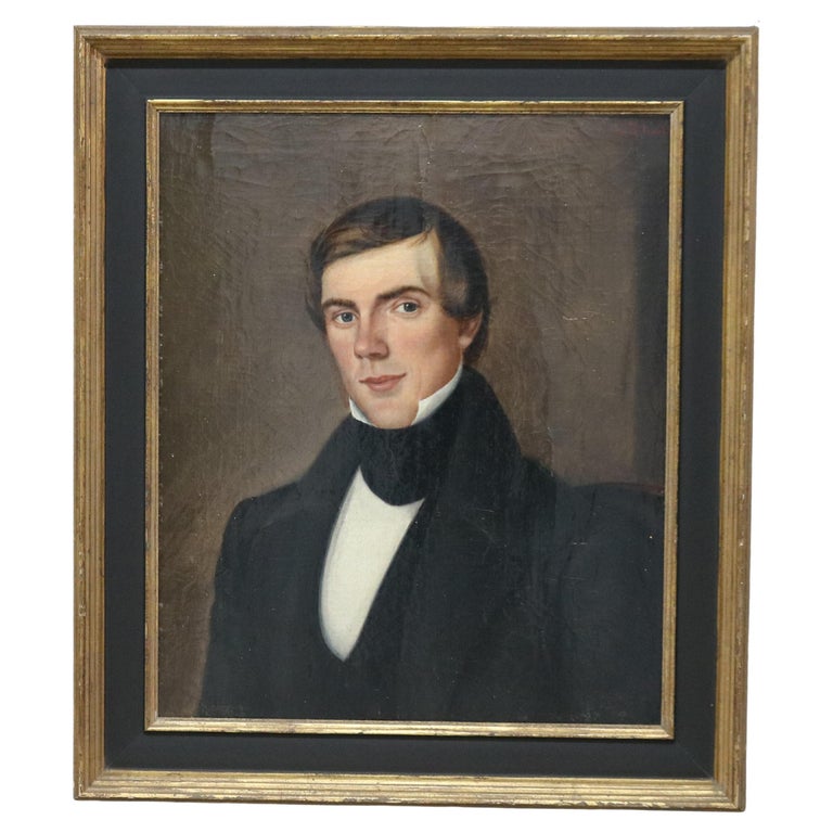 Antique Oil on Canvas Portrait Painting of a Gentleman, Giltwood Framed, C1880