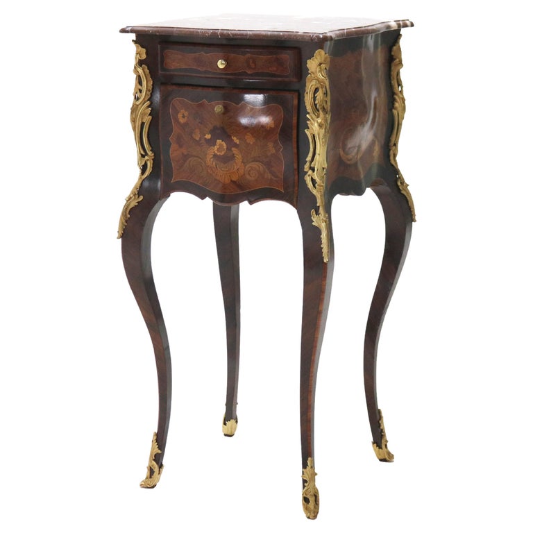 French Louis XIV Rosewood, Kingwood & Ormolu Rouge Marble Side Table 20thC