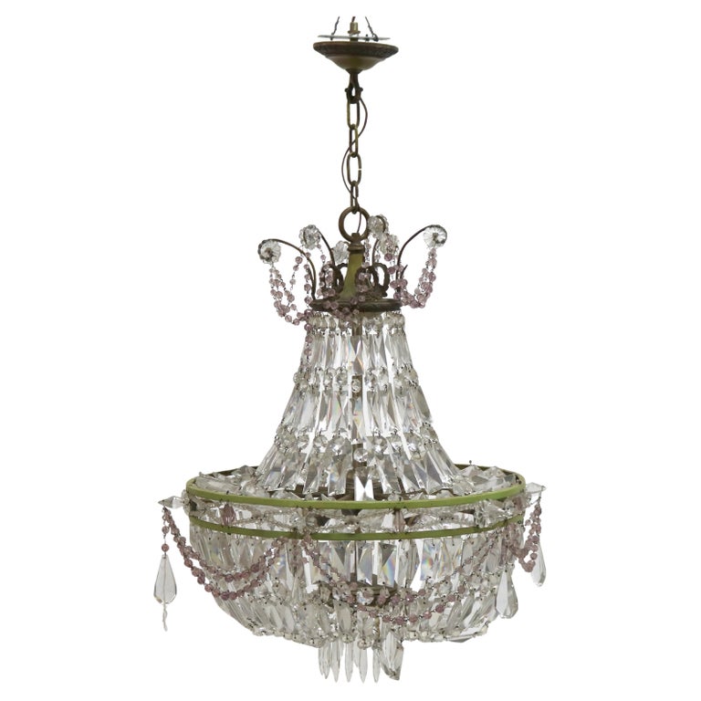 Antique French Louis XIV Style Polychromed Wedding Cake Crystal Chandelier
