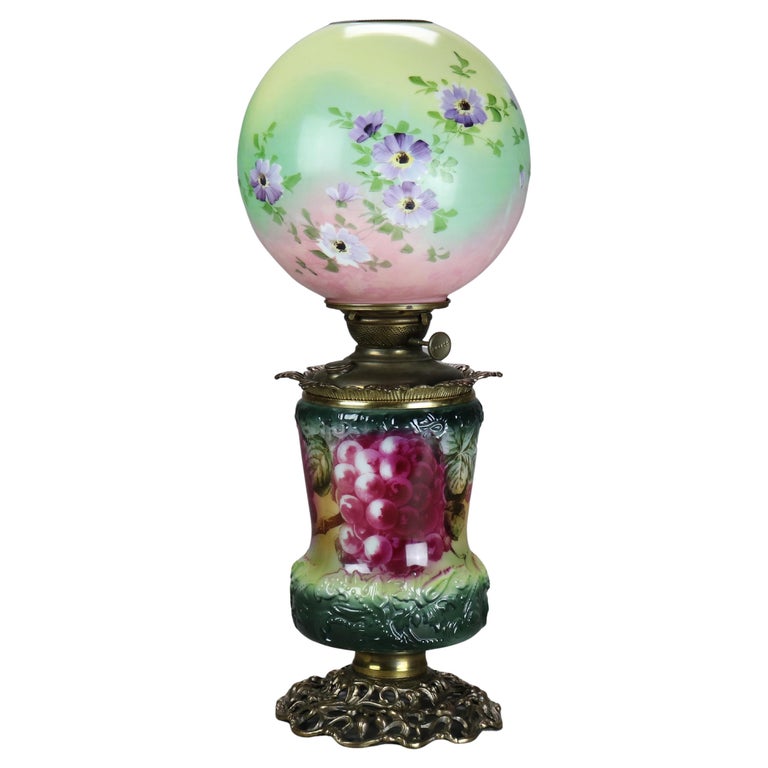 Antique Enameled and Embossed Porcelain Gone with the Wind Lamp C1890