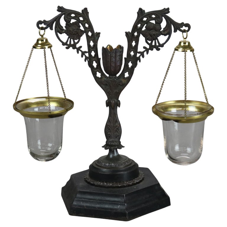 Antique Aesthetic Bronze, Brass & Glass Candle Votive Holder C1890