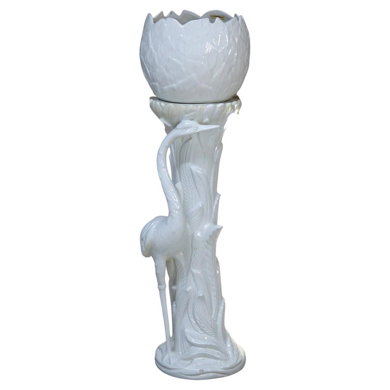 Vintage Bassano Italian Figural Pottery Marsh Scene Jardiniere & Pedestal C1940