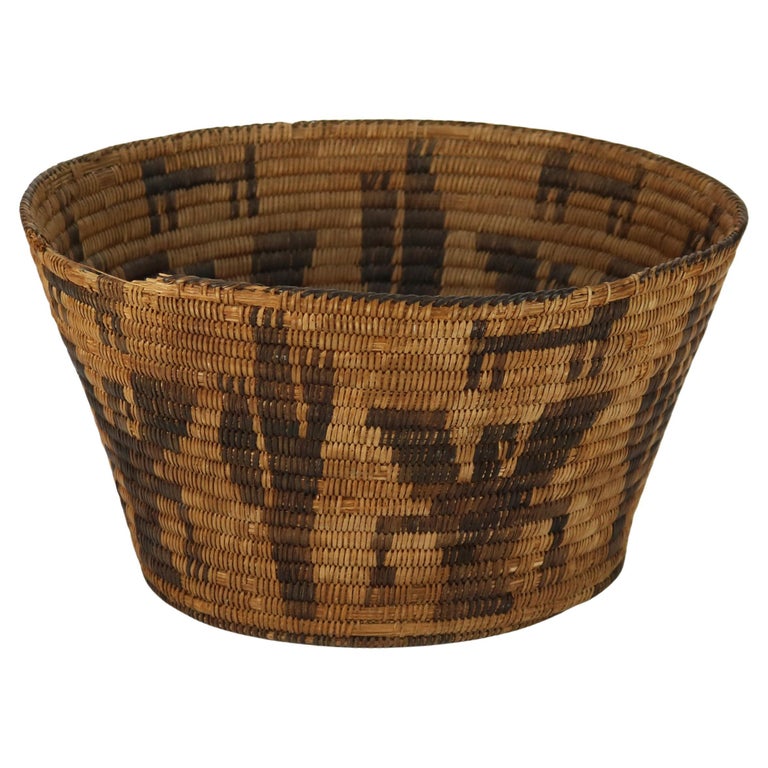 Vintage Southwest Native American Figural Woven Reed Basket 20thC