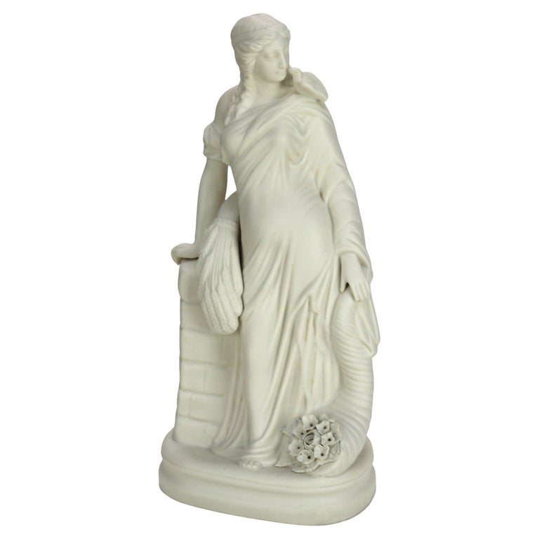 Antique Parian Ware Bisque Porcelain Figure of a Classical Woman with Cornucopia