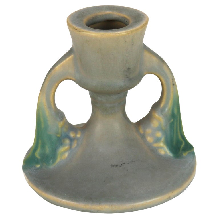 Roseville Art Pottery Gray Candleholder with Tuscany Pattern Mid 20thC
