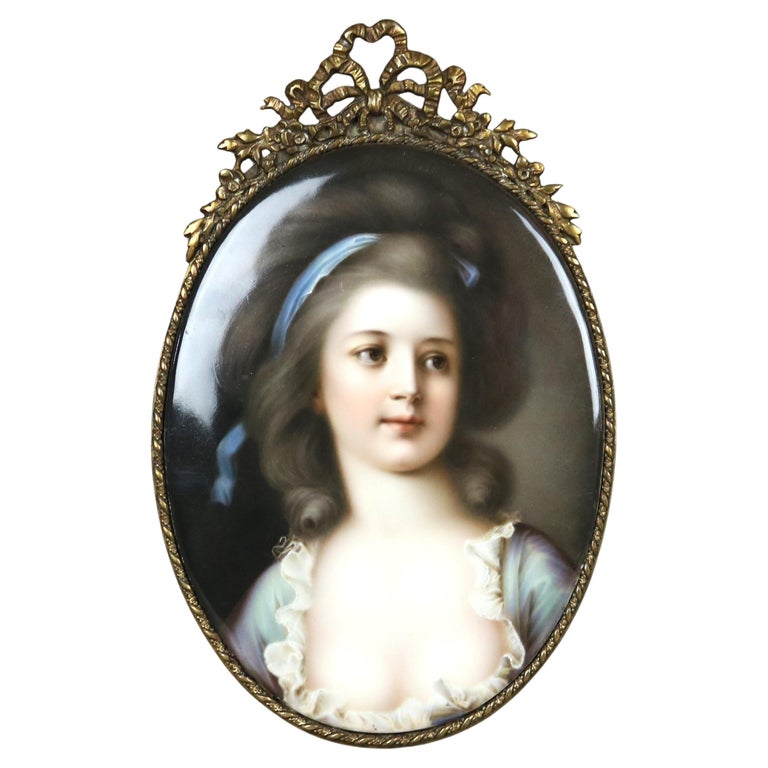 Antique Berlin School KPM Porcelain Portrait Plaque of a Woman, Framed, C1890
