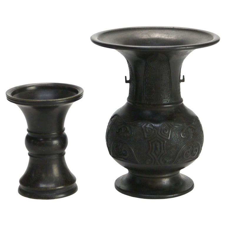 Two Antique Japanese Classically Formed Bronze Vases C1910