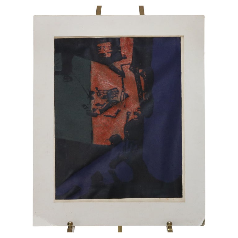 Mid Century Modern Abstract Impressionist Mixed Media C1968