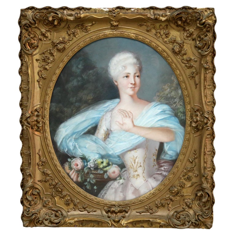 Antique Louis XIV Pastel Portrait of a Noble Woman C1870