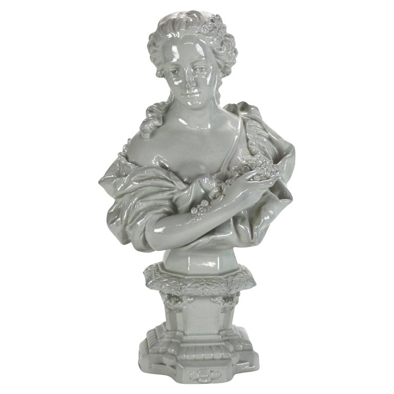 Antique Blanc De Chine Classical Pottery Bust of a Woman Signed C1890