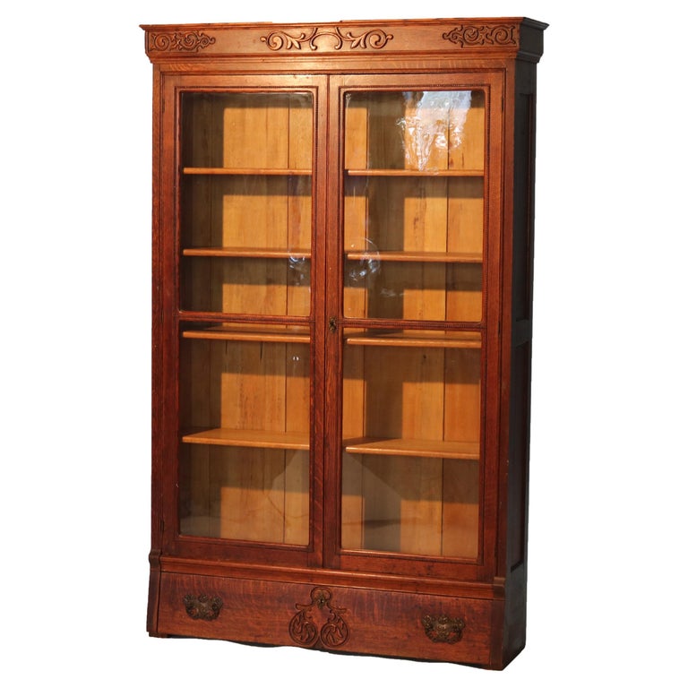 Oversized RJ Horner Carved Oak Two-Door & One-Drawer Bookcase c1910