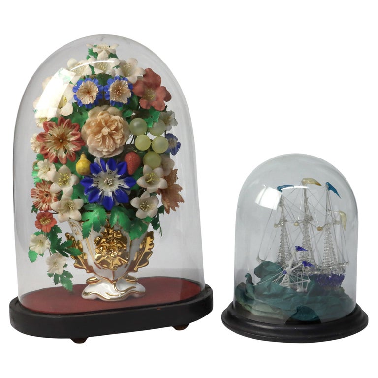 Two Display Cloches/Domes with Decorative Pieces C1900
