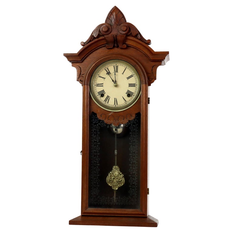 Eastlake Carved Walnut Mantle Clock C1890