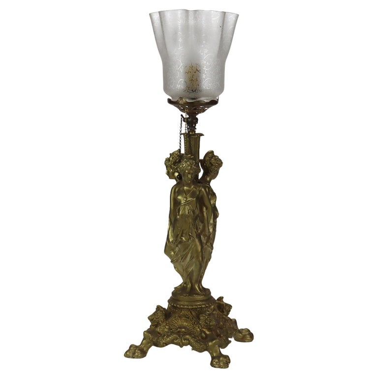 Antique Classical Three Graces Figural Gilt Table Lamp C1890
