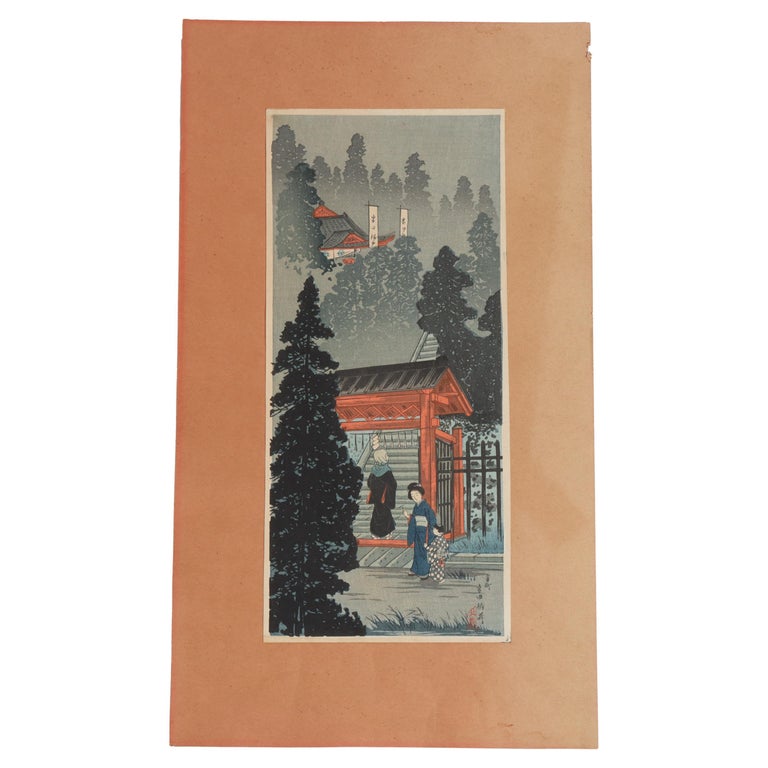 Hiroaki Shotei Japanese Woodblock Print “Inari Shrine At Oji” Signed C1936