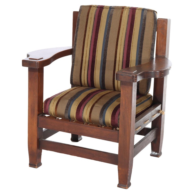 Oversized Vintage Eastlake Stickley Style Mission Oak Armchair 20thC