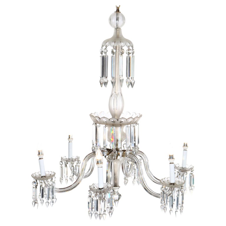 Antique Italian Opalescent Glass & Cut Crystal Six-Light Chandelier c1920